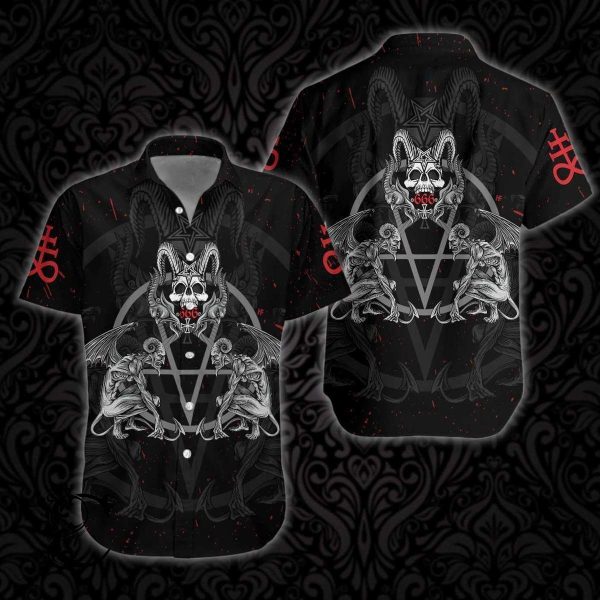 Chillicothemall Demon With Skull Pentagram Satanic Hawaiian Shirt-1