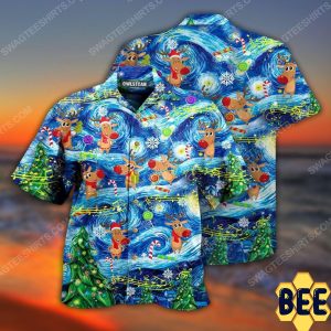 Christmas Holiday Starry Night Reindeer Full Print Trending Hawaiian Shirt-1