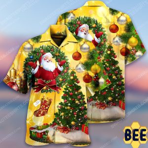 Christmas Tree And Santa Claus Full Print Trending Hawaiian Shirt-1