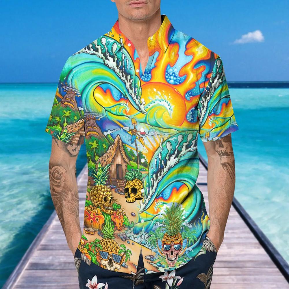 Colorful Skull Village Hawaiian Shirt Colorful Skull Village Hawaiian Shirt