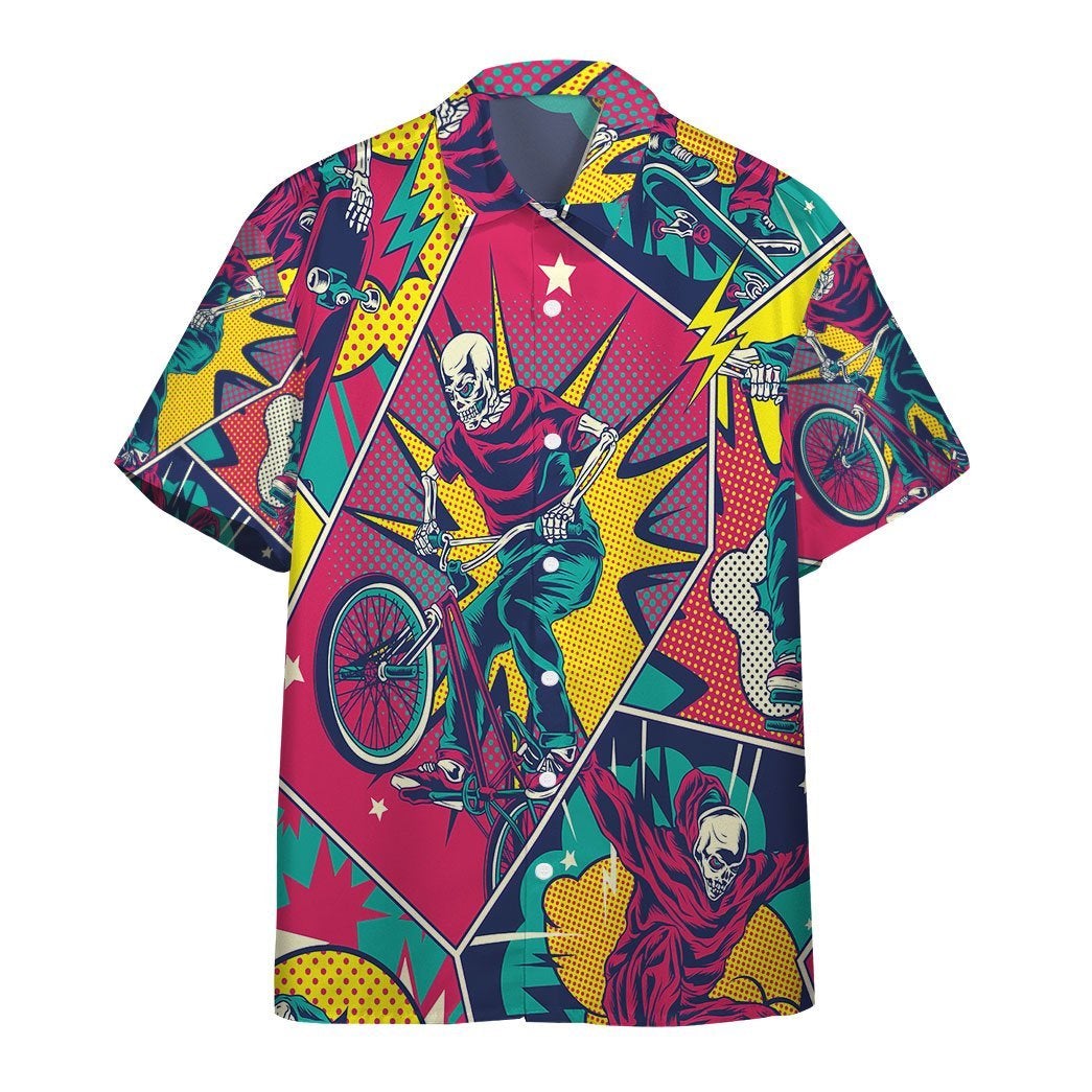 Comic Style Skull Riding Hawaiian Shirt For Men Women Adult Comic Style Skull Riding Hawaiian Shirt For Men Women Adult