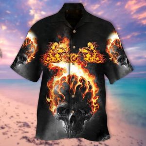 Fire Skull Halloween Hawaiian Shirt For Men Women Adult
