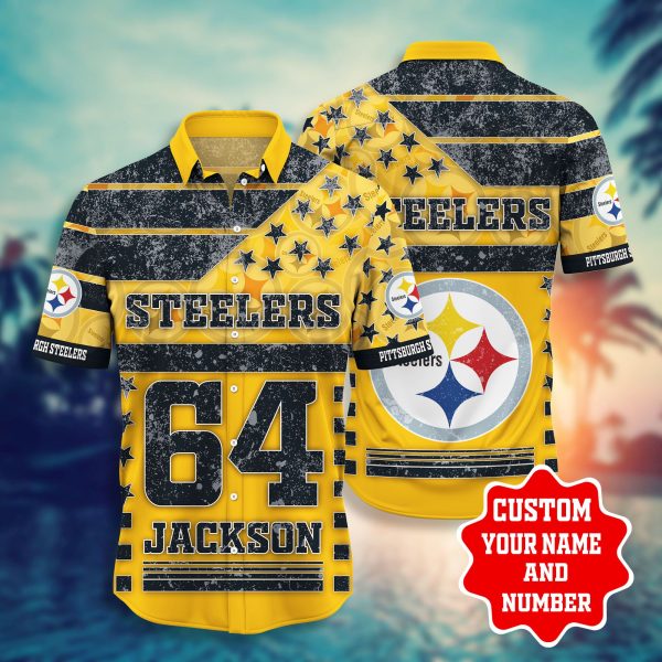 NFL Hawaiian Shirt Pittsburgh Steelers Shorts star All over print Custom Name Number