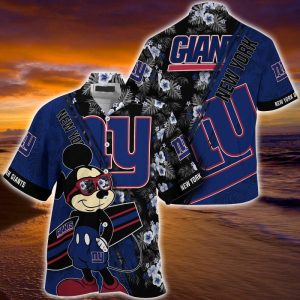 New York Giants NFL Summer Hawaiian Shirt Mickey And Floral Pattern