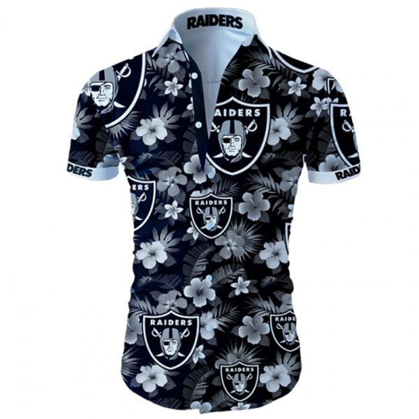 Oakland Raiders Hawaiian Shirt Tropical Flower Short Sleeve