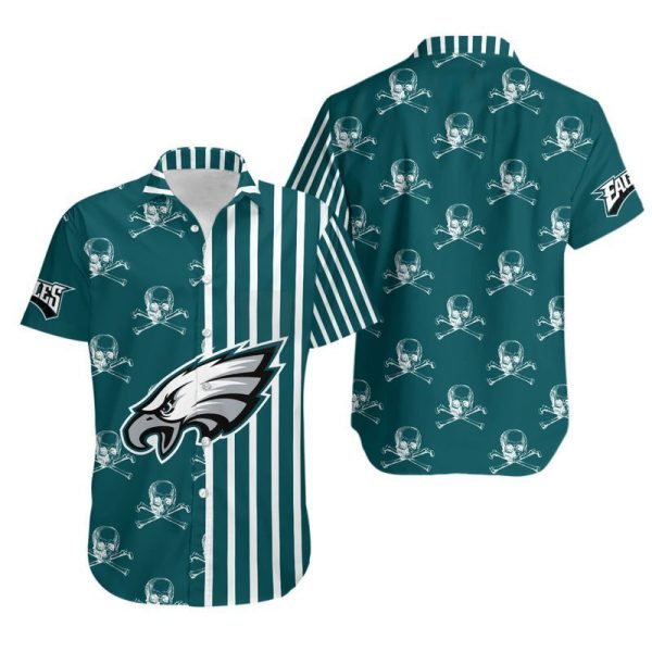 Philadelphia Eagles Stripes and Skull Hawaii Shirt and Shorts Summer C