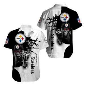 Pittsburgh Steelers button-up shirt Iron Maiden gift for Halloween