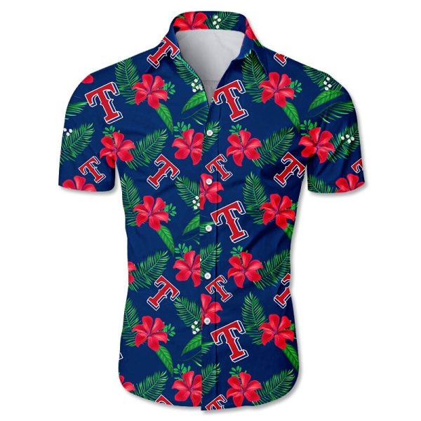 Texas Rangers Hawaiian Shirt Tropical flower gift for fans