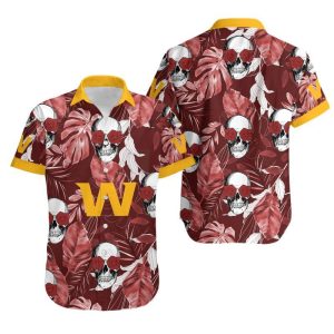 Washington Football Team Coconut Leaves And Skulls Hawaii Shirt