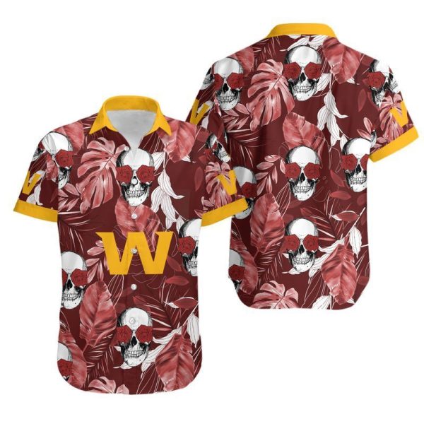 Washington Football Team Coconut Leaves And Skulls Hawaii Shirt